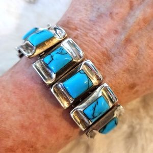 Reserved😍Amazing 950 Silver Taxco Turquoise (Block) Panel Bracelet